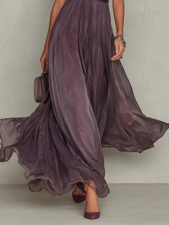 Celeste Plum Ruffle-Sleeve Maxi Dress