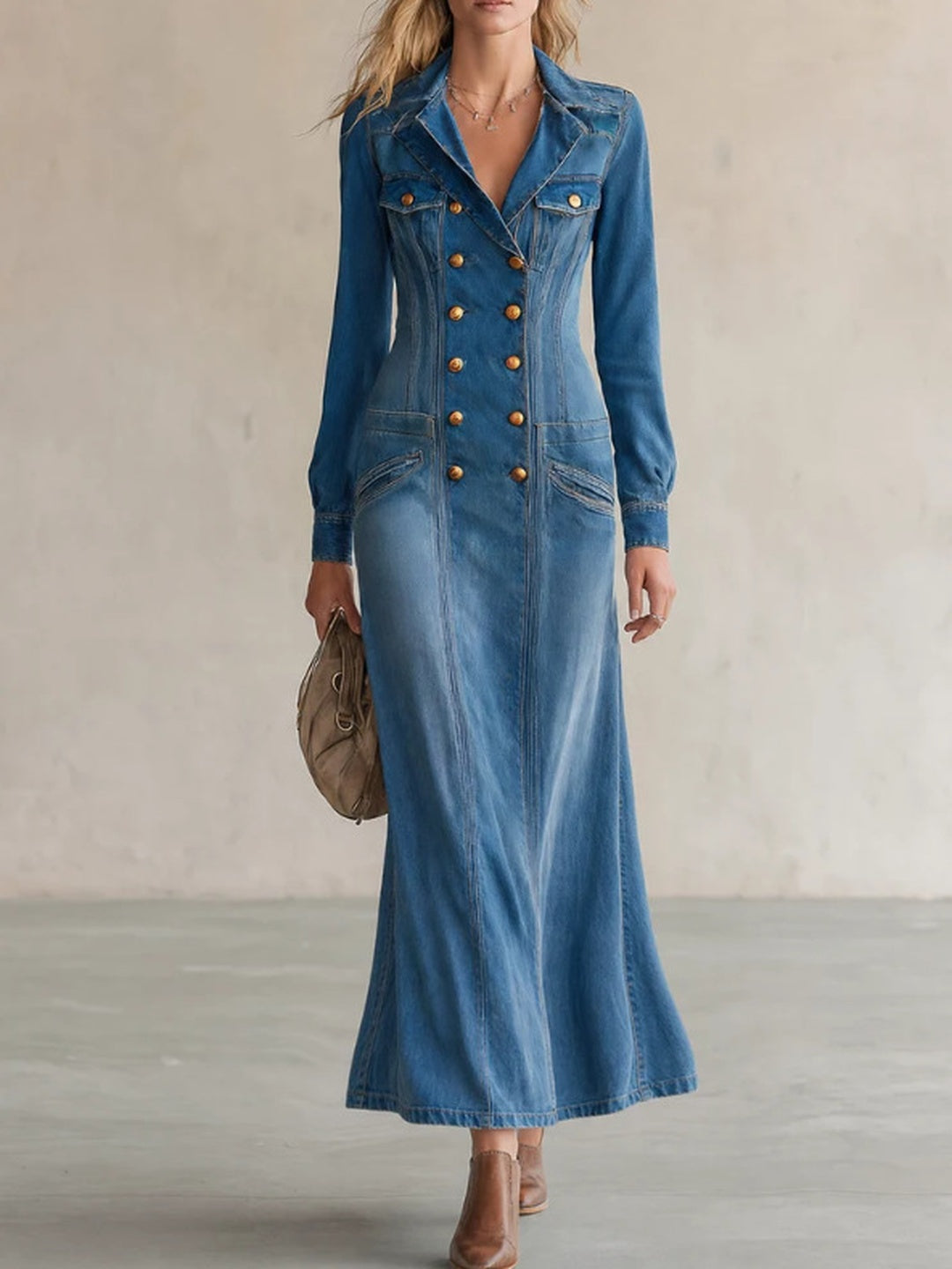 Luciana Double-Breasted Denim Midi Dress