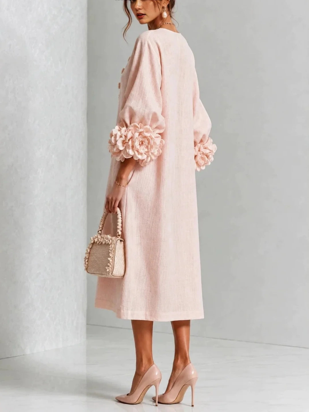 Paloma Puff-Sleeve Button Midi Dress