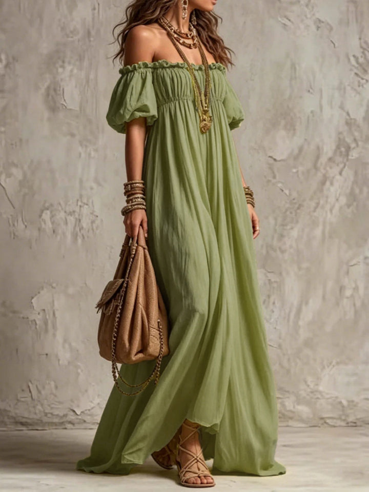 Livia Lime Off-Shoulder Maxi Dress