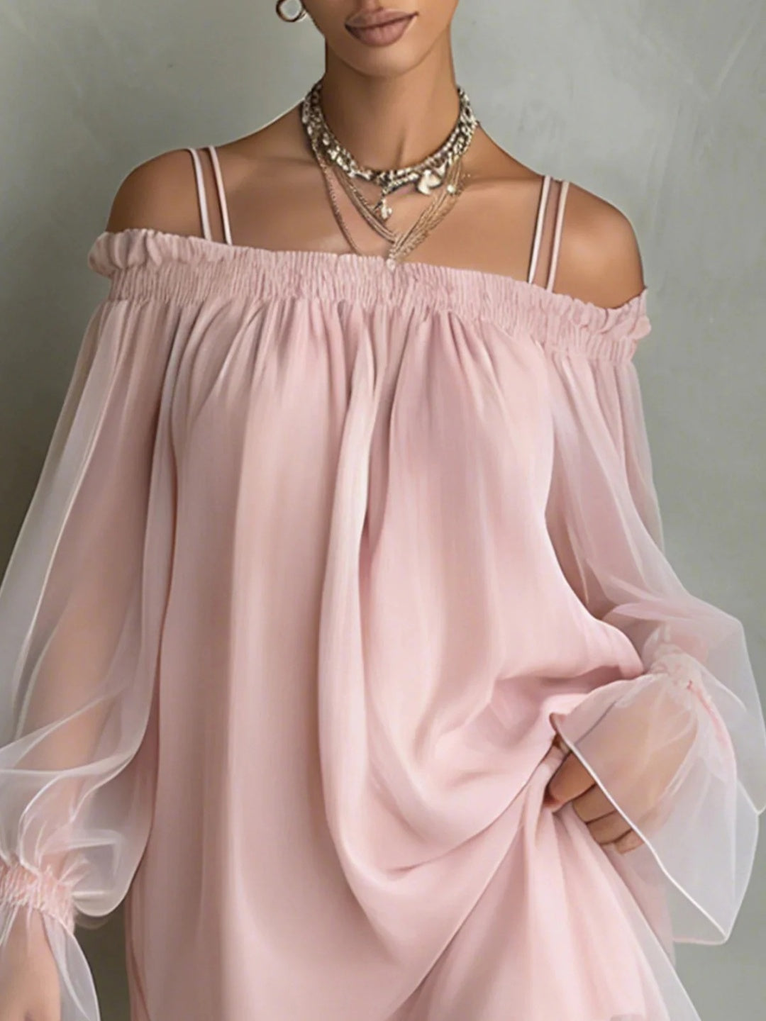 Rosalia Blush Chiffon Off-Shoulder Mini Dress