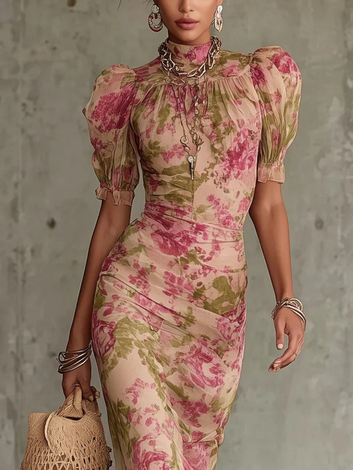 Flora Rose Botanical Ruffle Maxi Dress
