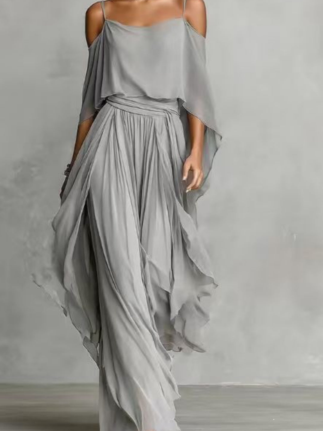 Luna Slate Off-Shoulder Draped Maxi Dress - White