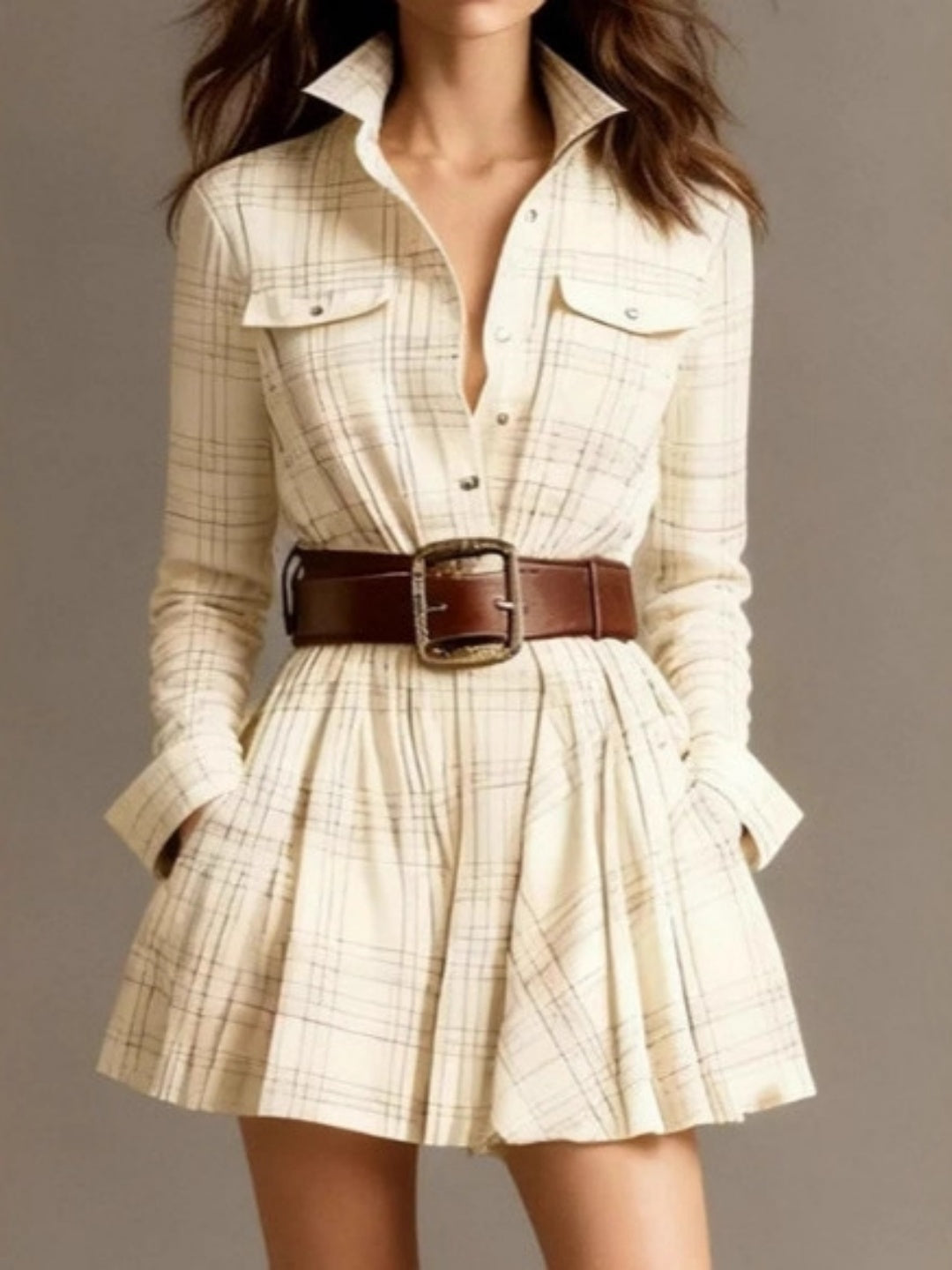 Noemi Plaid Belted Shirt Mini Dress