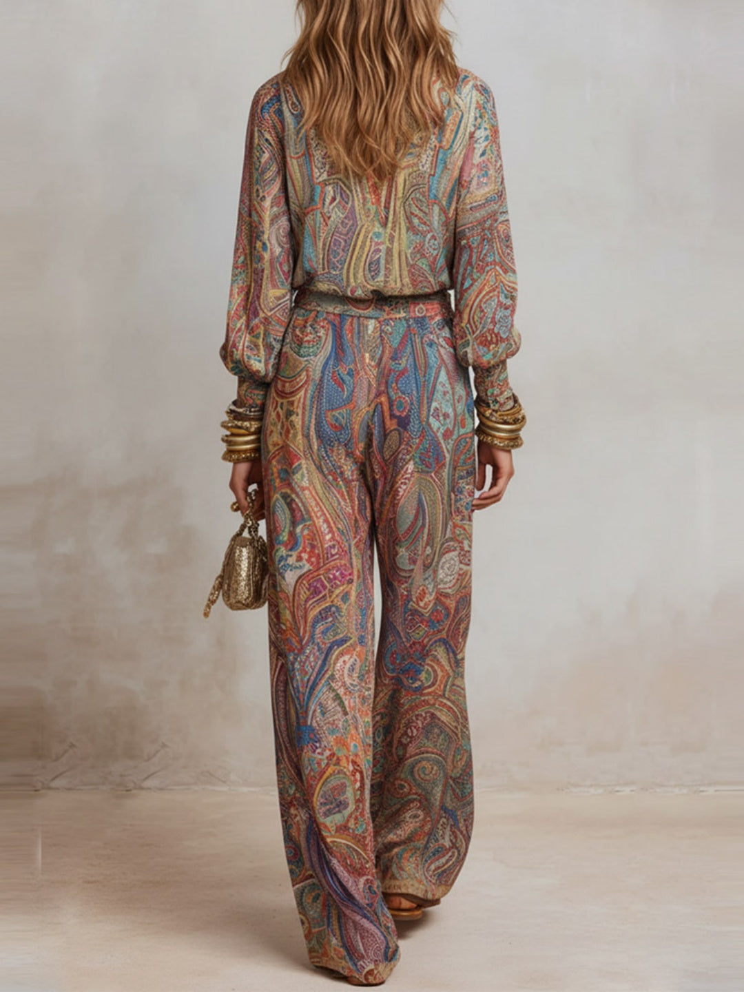 Isla Brown Paisley Blouse and Pants Set