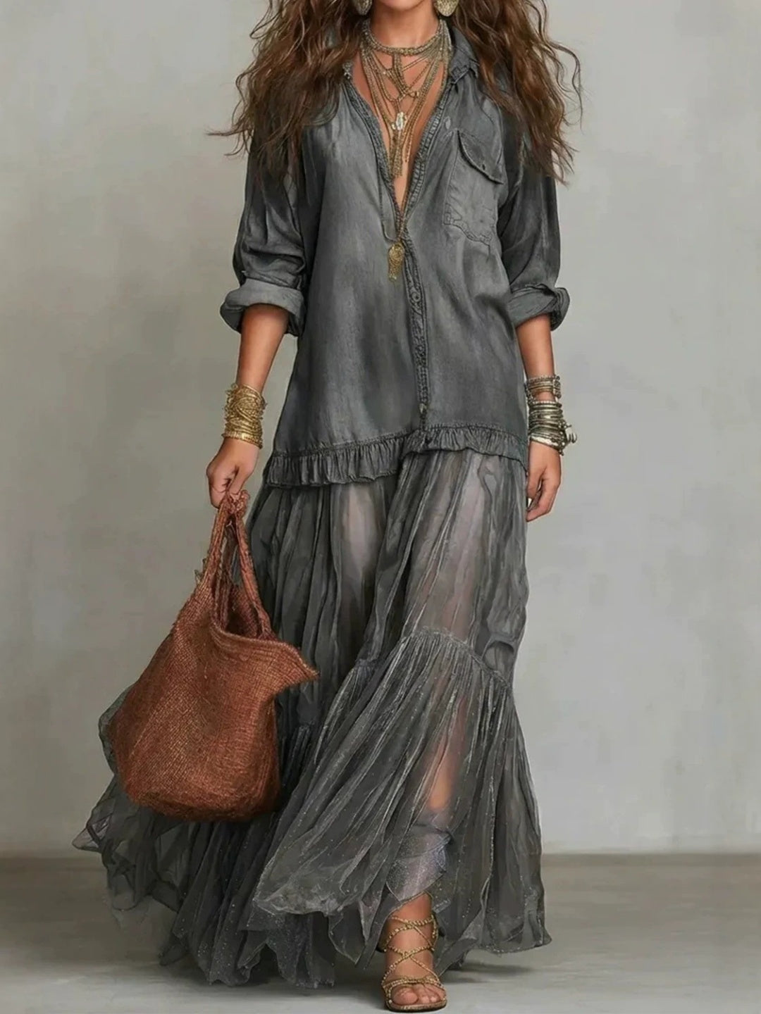 Oceana Rose Tiered Shirt Maxi Dress