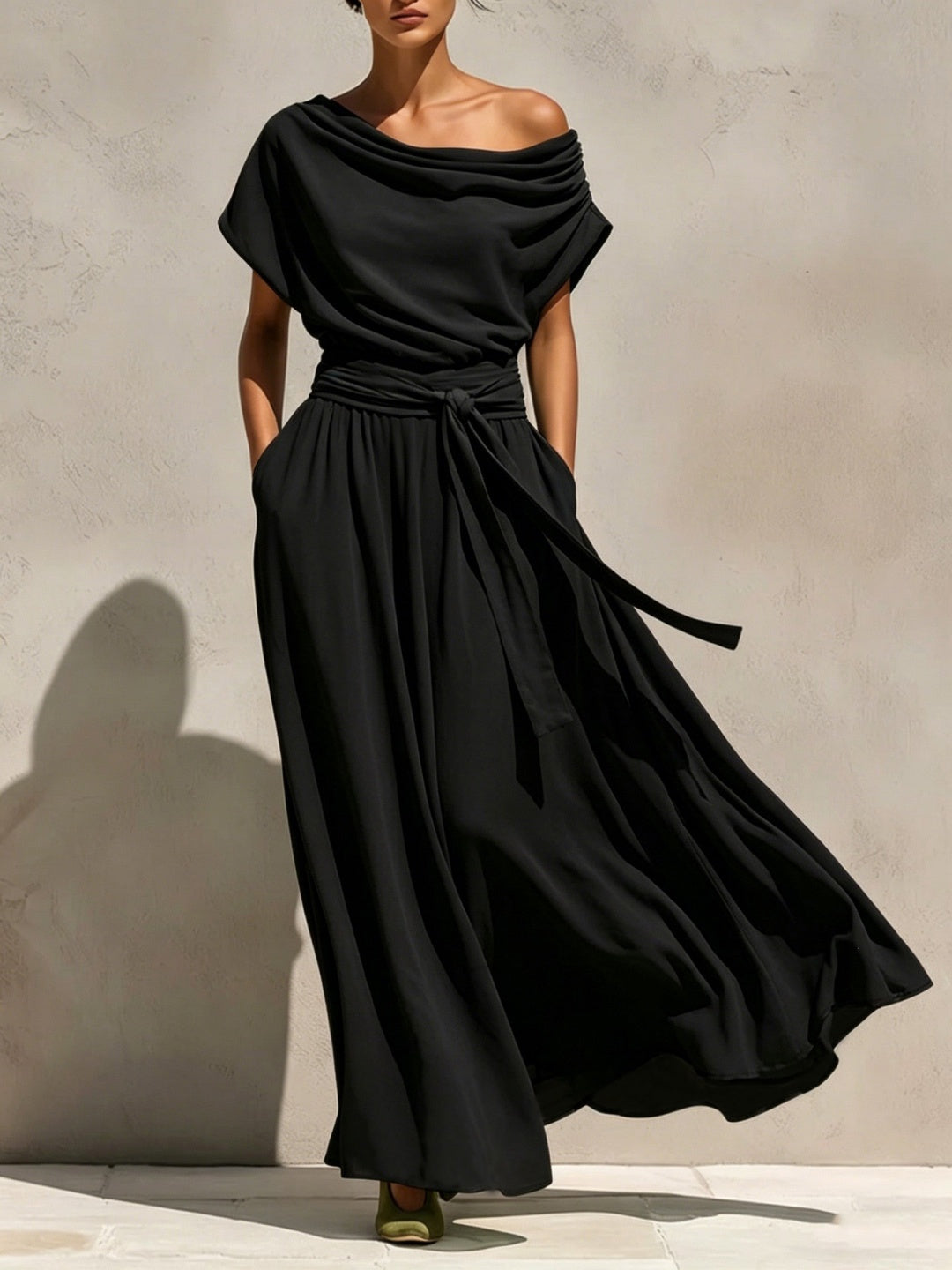 Celeste Mint Draped Belted Maxi Dress