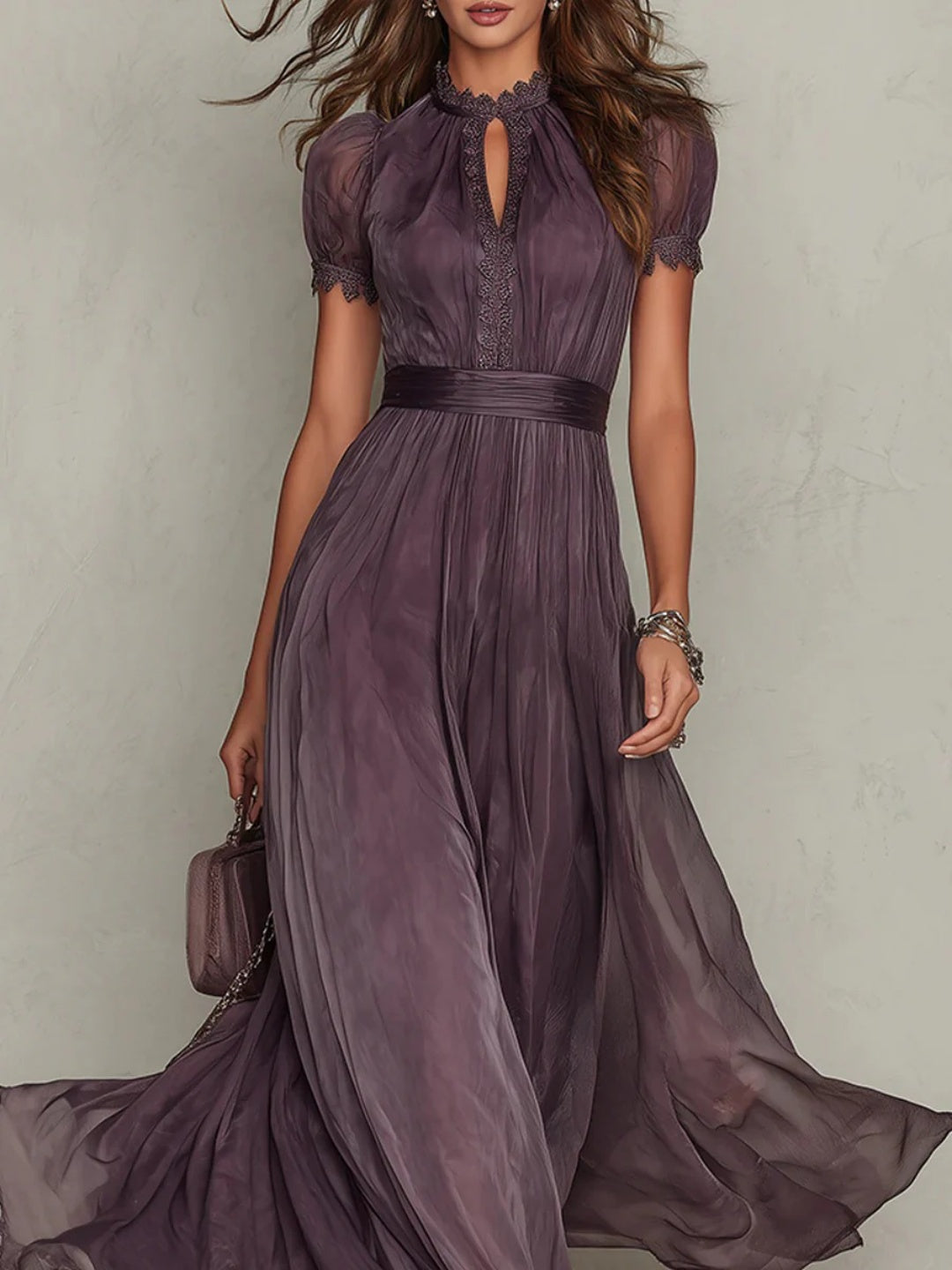 Celeste Plum Ruffle-Sleeve Maxi Dress
