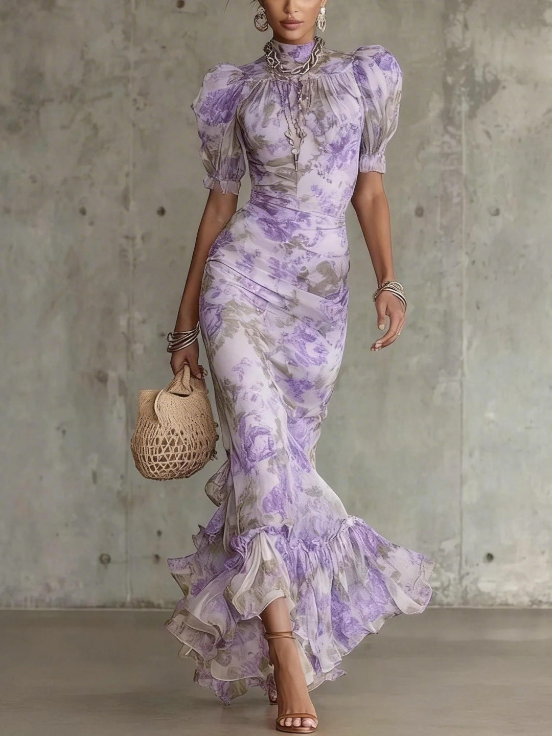 Flora Rose Botanical Ruffle Maxi Dress