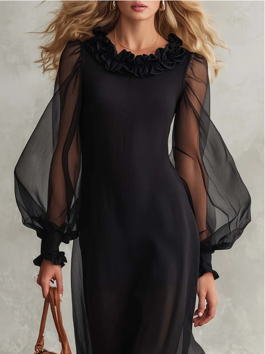 Celeste Sheer-Sleeve Tiered Maxi Dress
