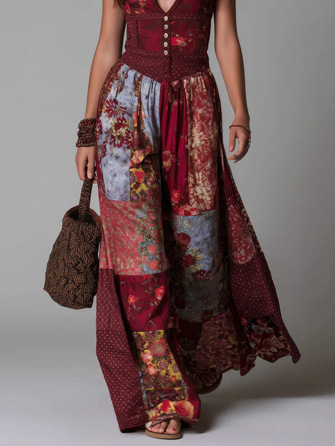Paloma Burgundy Floral Wide-Leg Set