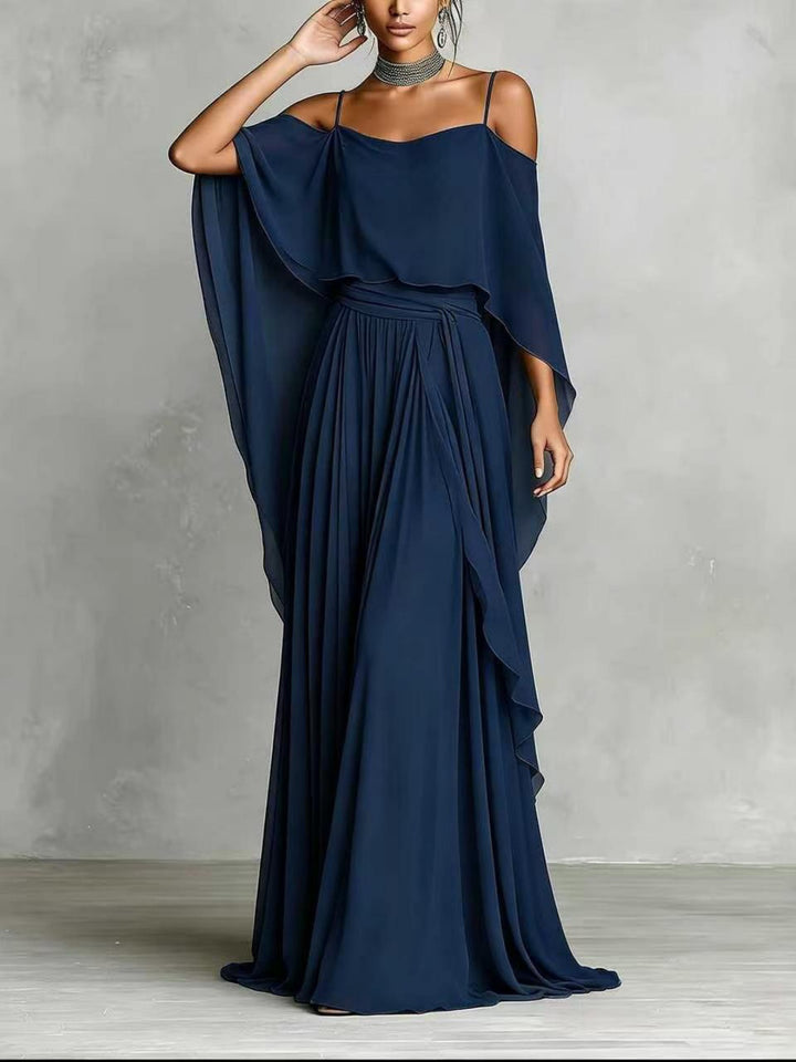 Luna Slate Off-Shoulder Draped Maxi Dress - White