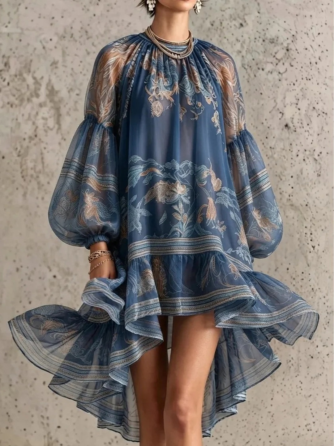 Celeste Sheer-Check Ruffle Mini Dress