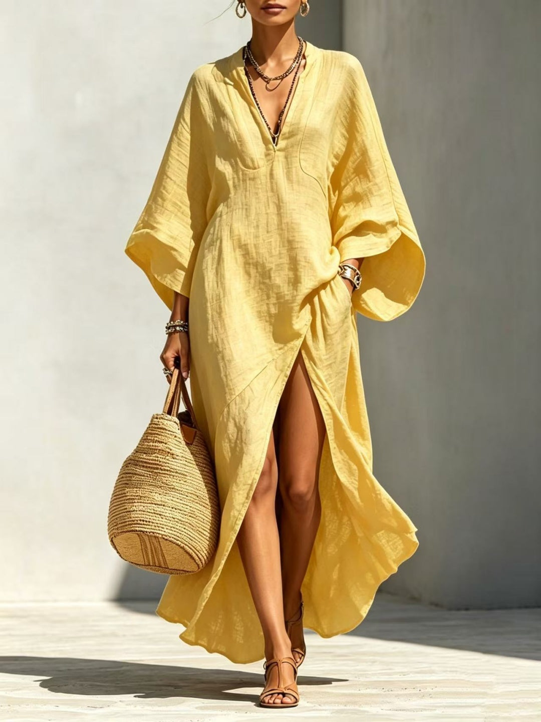 Elara Relaxed Shirt High-Low Maxi Dress