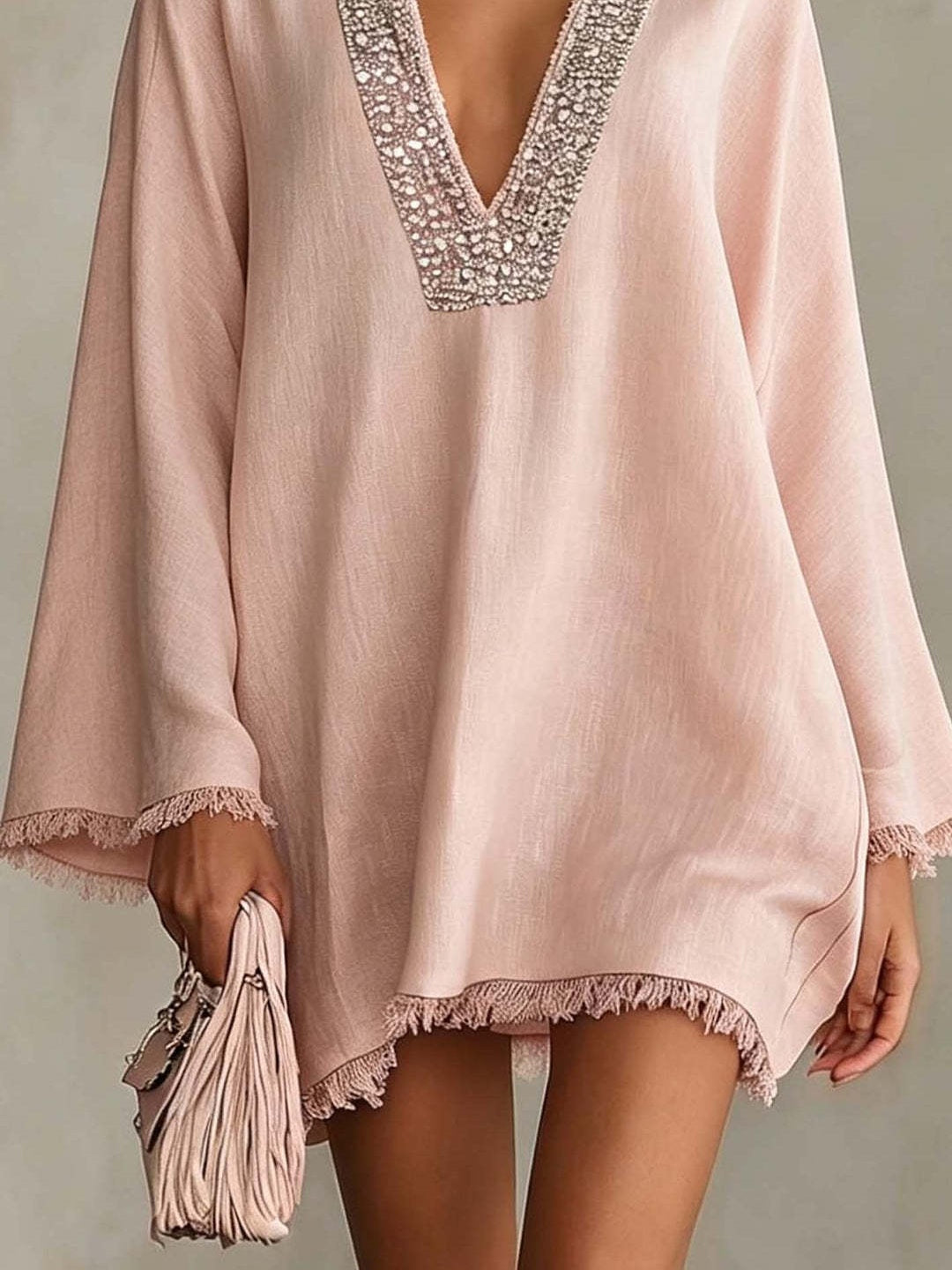 Rosalia Beaded Fringe Tunic Mini Dress