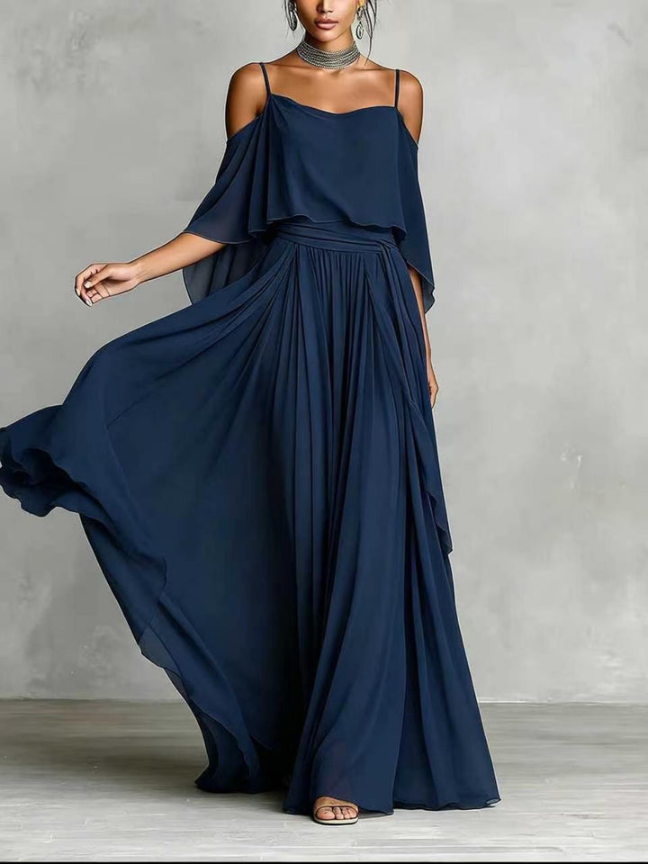 Luna Slate Off-Shoulder Draped Maxi Dress - White