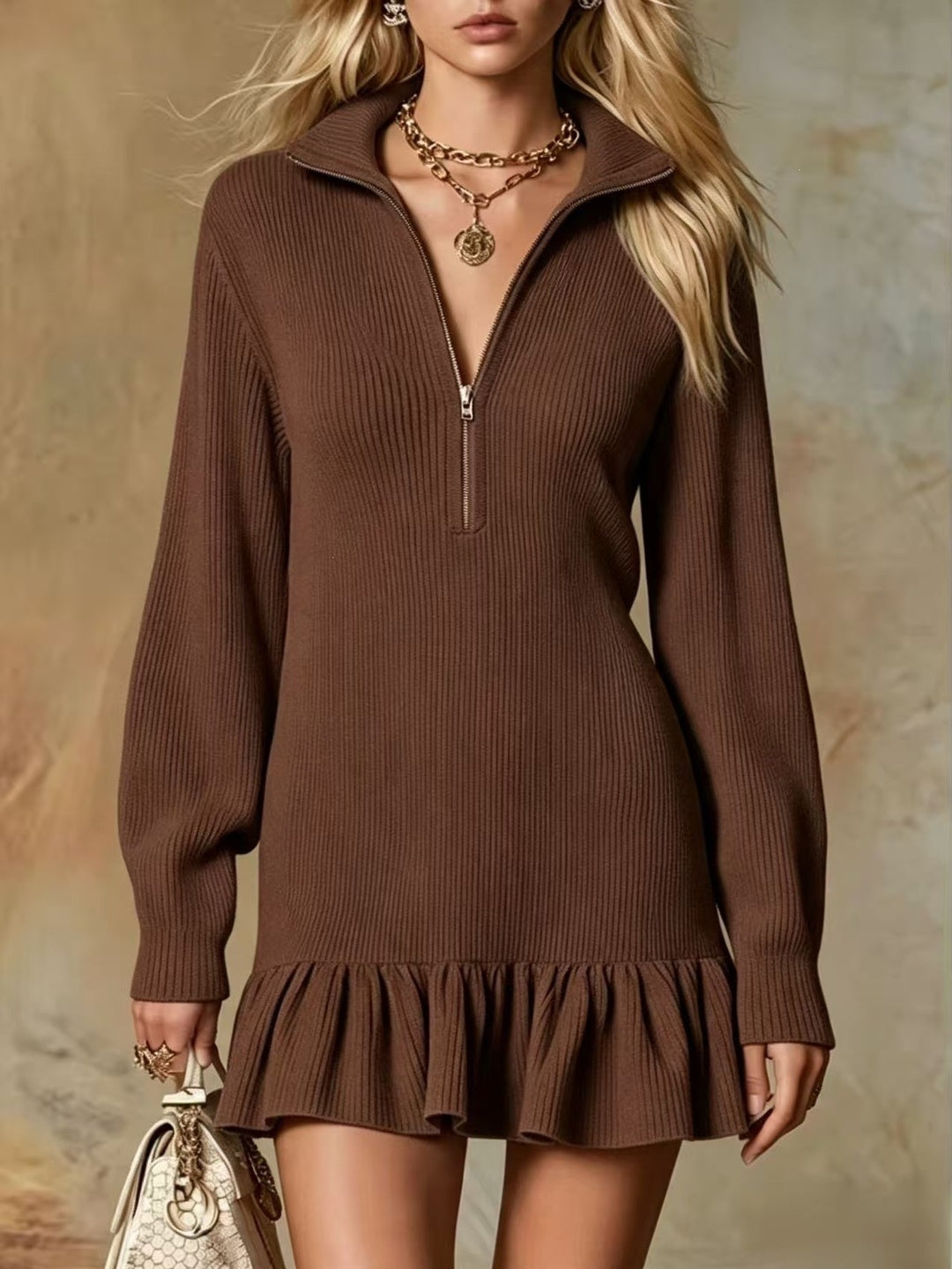 Mirella Button-Front Ruffle Mini Dress