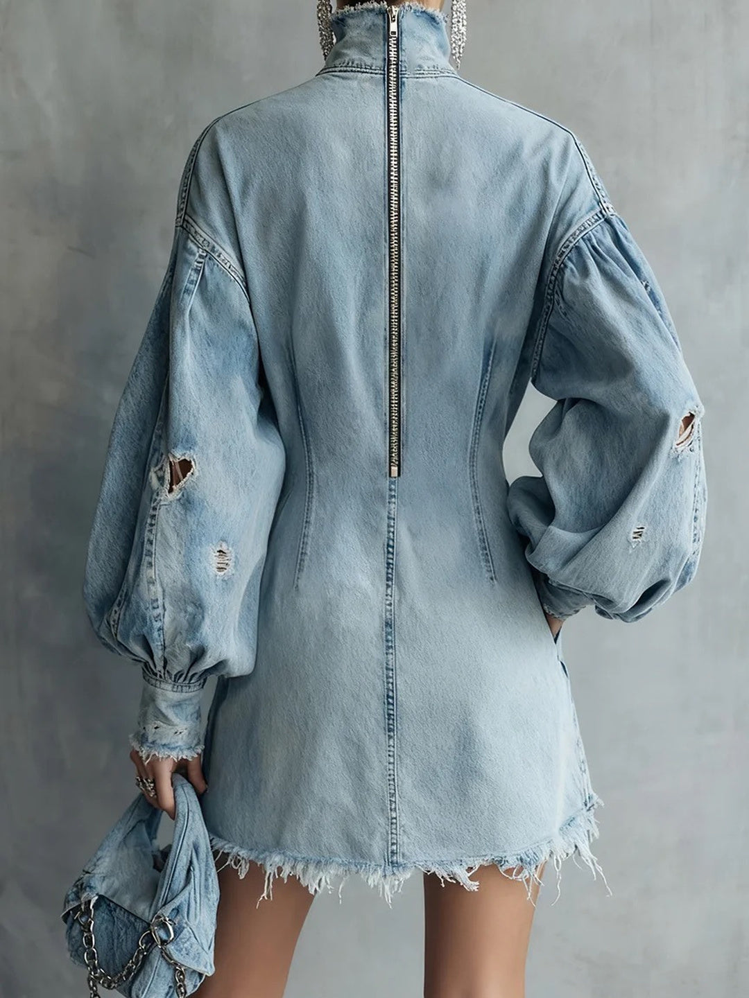Ciela Distressed-Denim Sweater Mini Dress