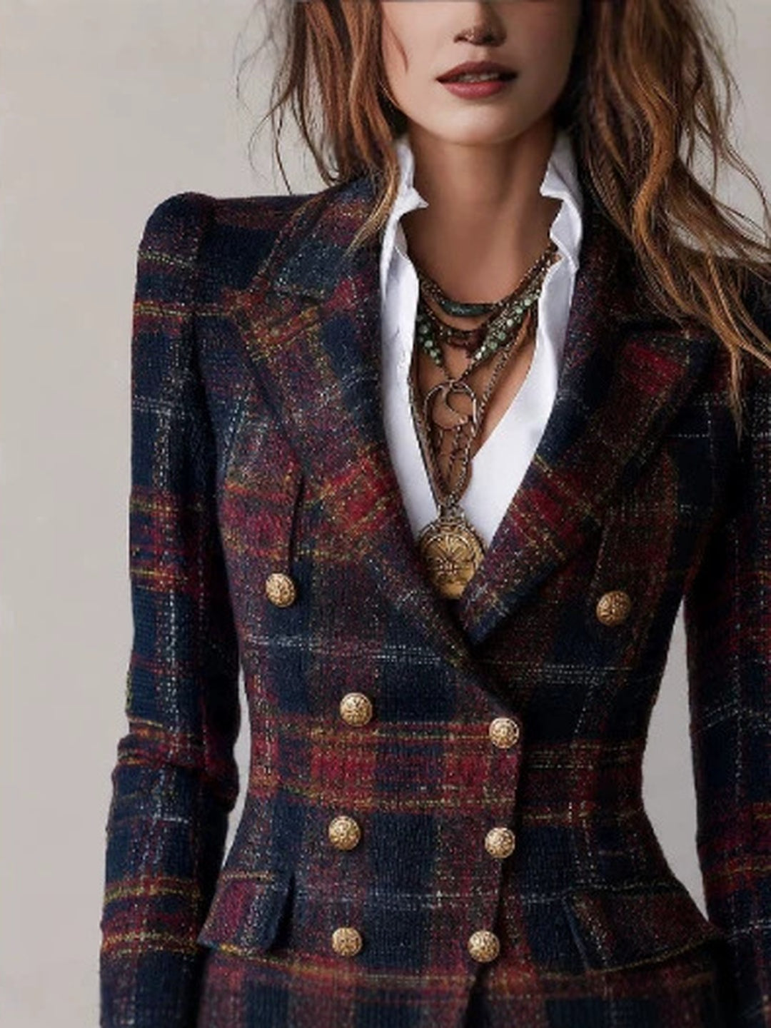 Sabina Plaid Double-Breasted Blazer