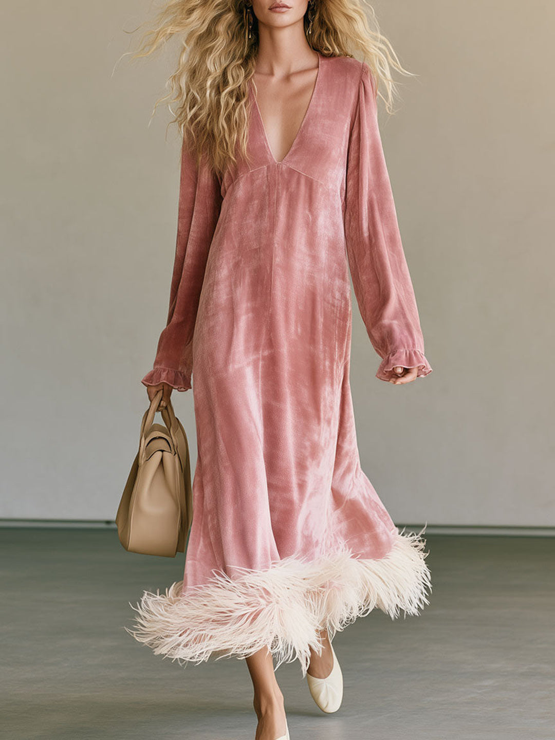 Seraphina Feather-Hem Maxi Dress -  Blue