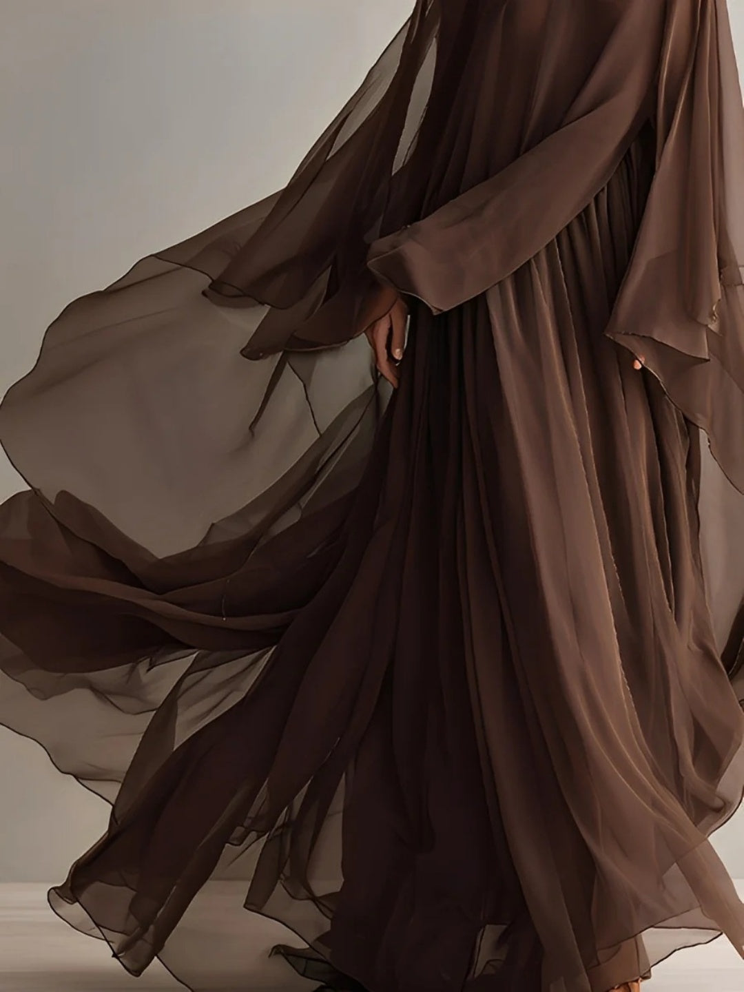 Nerina Chiffon Cape Two-Piece Set - Chocolate