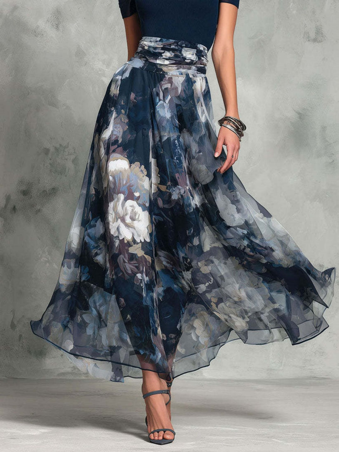 Celine Navy Floral Contrast Maxi Dress