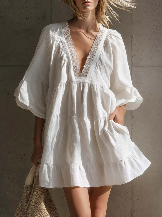 Dahlia White Babydoll Mini Dress