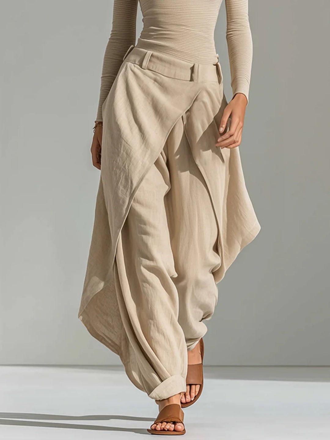Elara Sand Draped Harem-Pant Set