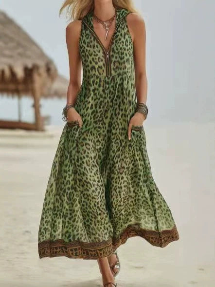 Amalfi Green Leopard Halter Maxi Dress