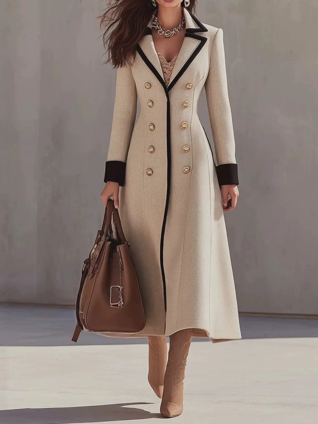 Contessa Contrast-Trim Coat Dress