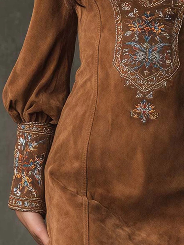 Terra Cocoa Embroidered Tunic Mini Dress