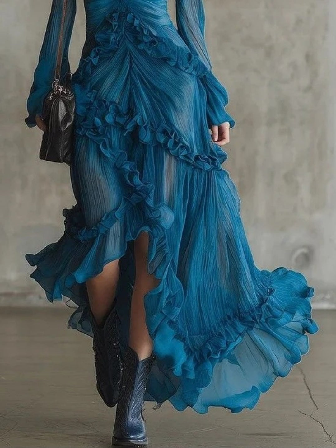 Alessia Teal Lace Ruffle High-Low Maxi Dress