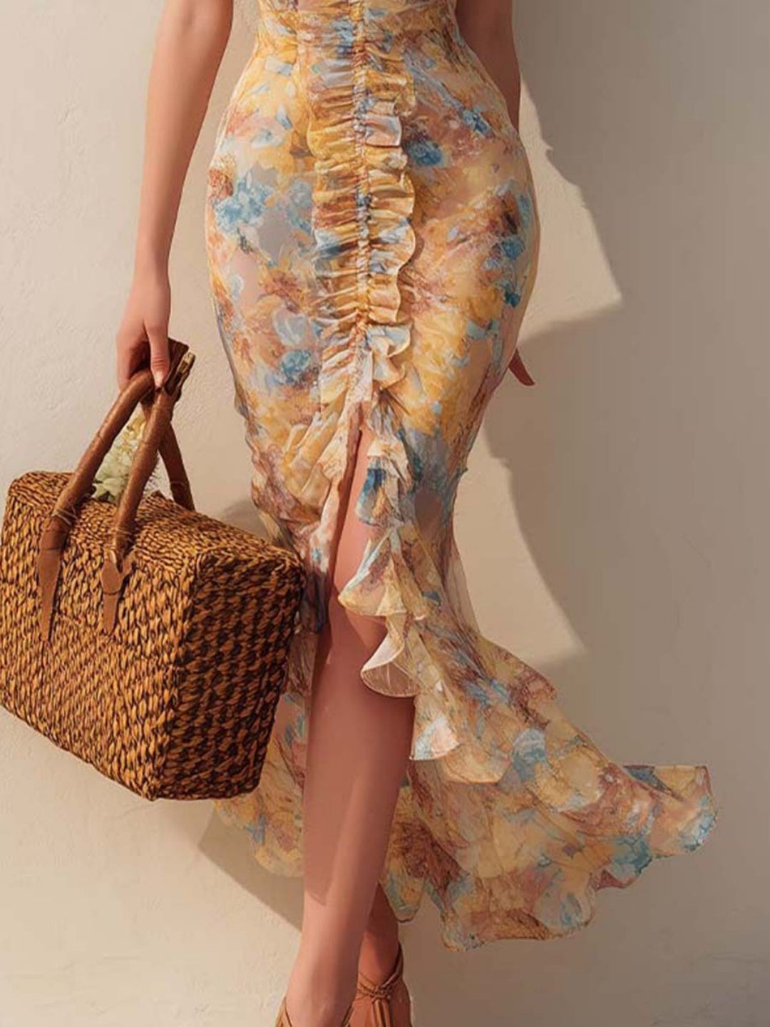 Aria Peach Floral Off-Shoulder Mermaid Maxi Dress