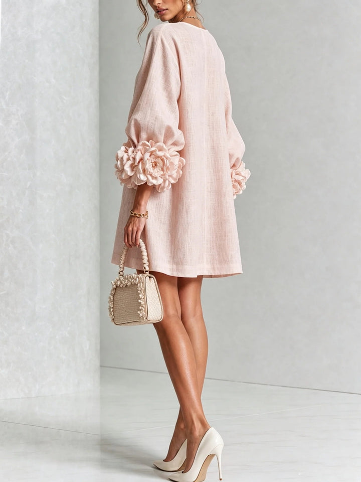 Rosalia Blush Floral-Cuff Button Mini Dress