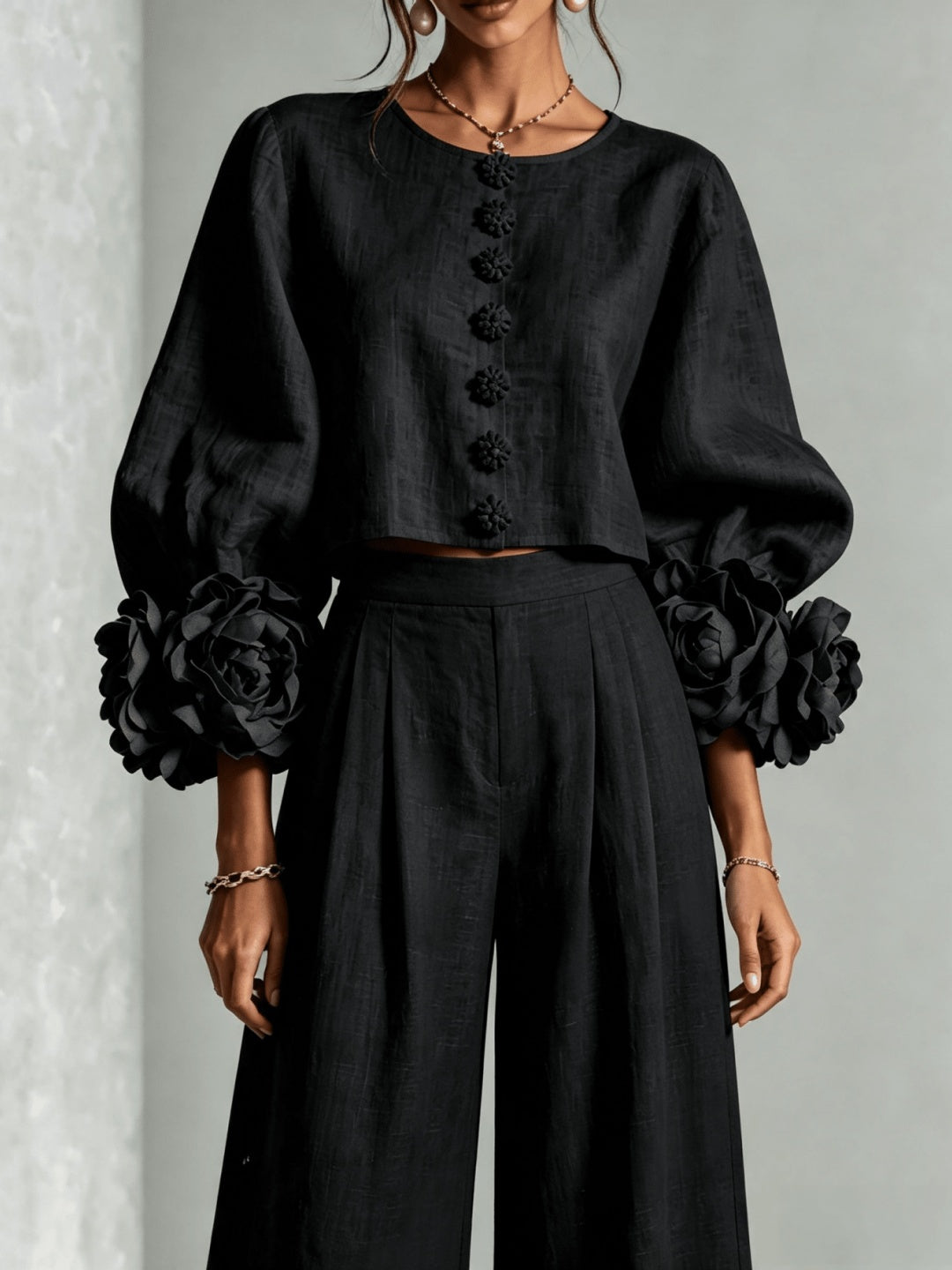 Luciana Statement-Cuff Top & Trouser Set