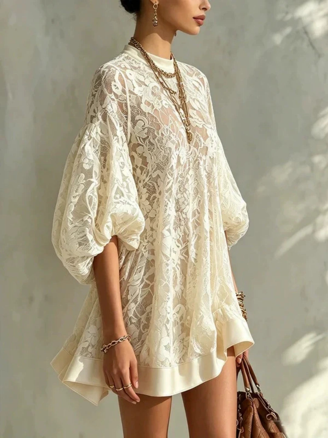 24-Hour-Shipping Bianca Chocolate Lace Poncho Cover-Up Dress