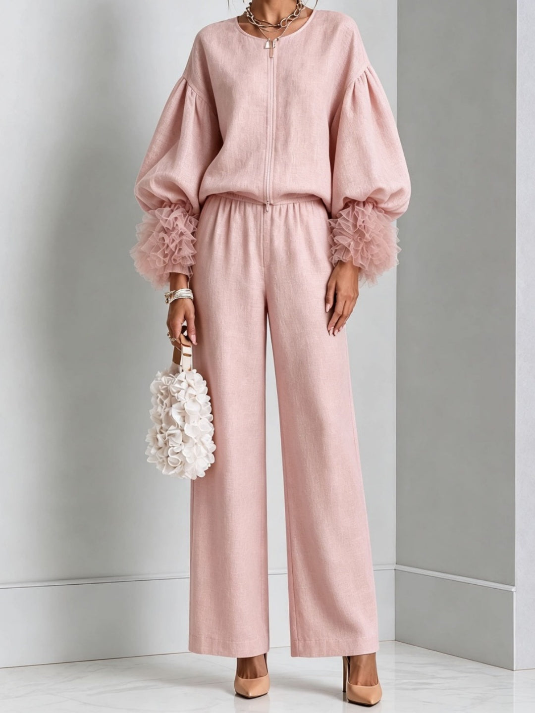 Rosalia Knit Top & Wide-Leg Trouser Set