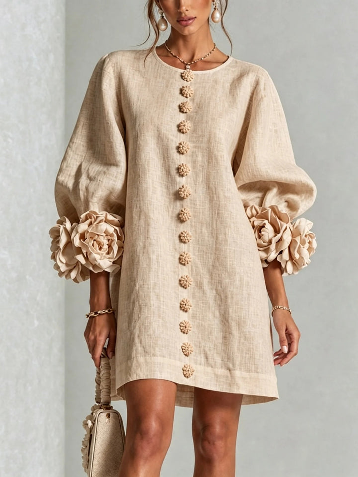 Rosalia Blush Floral-Cuff Button Mini Dress