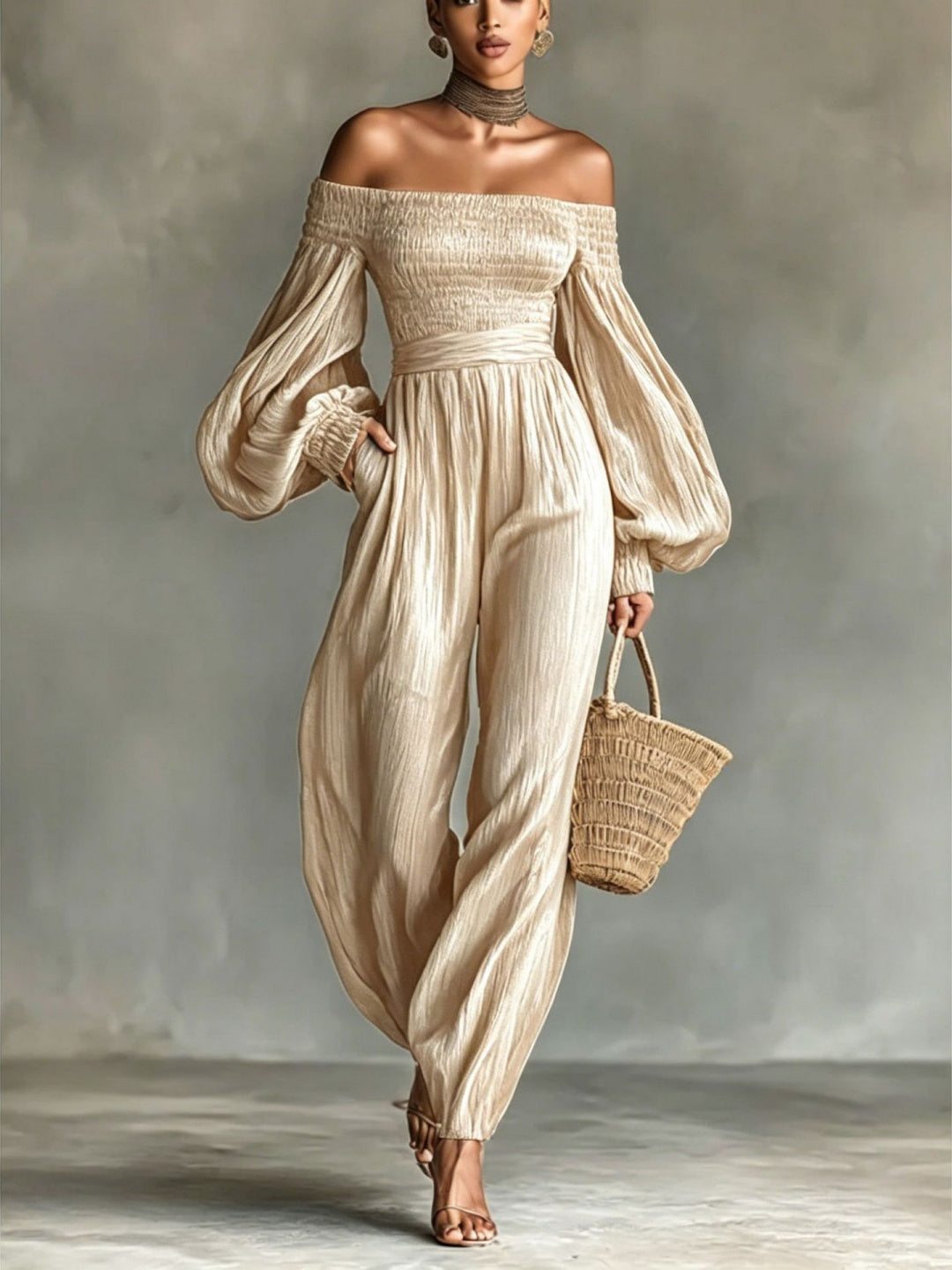 Luna Red Off-Shoulder Wide-Leg Jumpsuit