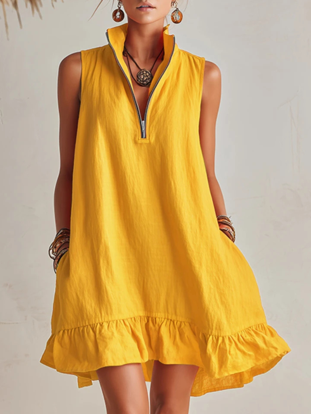 Leona Sunshine Yellow Sleeveless Ruffle Mini Dress
