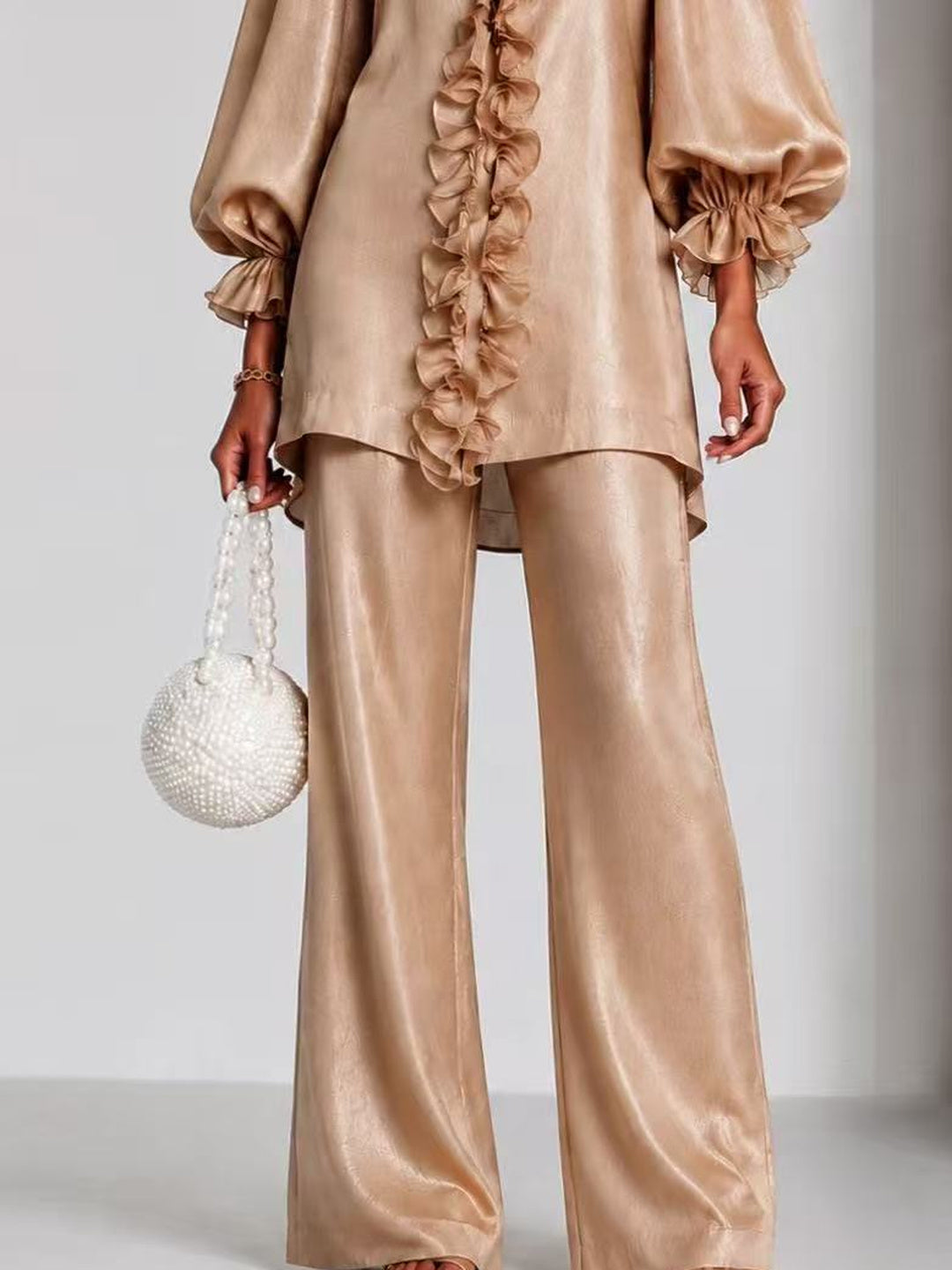 Mariella Ruffle-Trim Blouse & Trouser Set