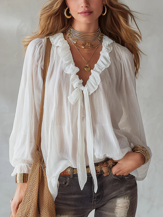 Vera White Tie-Front Resort Blouse