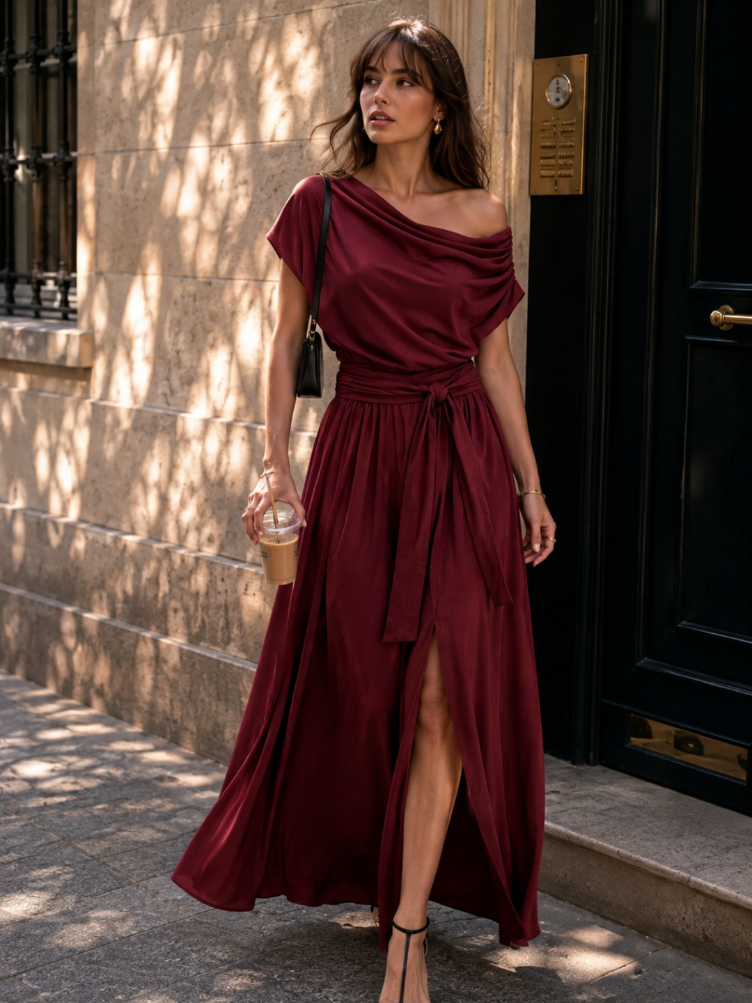Celeste Mint Draped Belted Maxi Dress