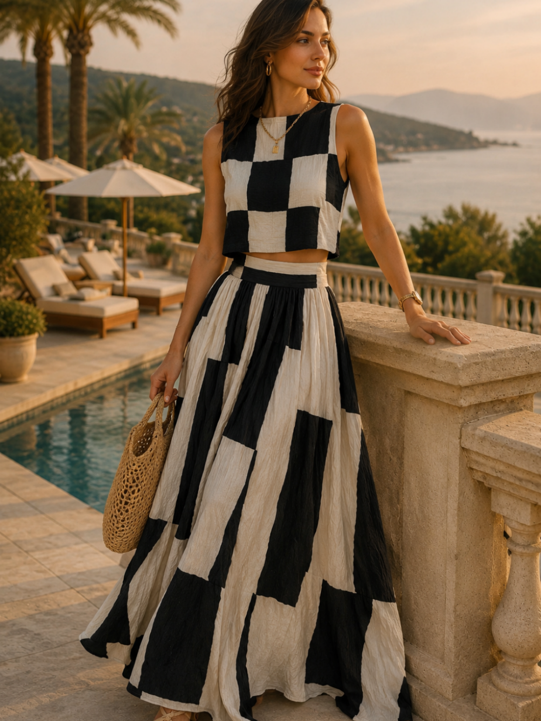 Noa Black Ivory Geometric Maxi Dress