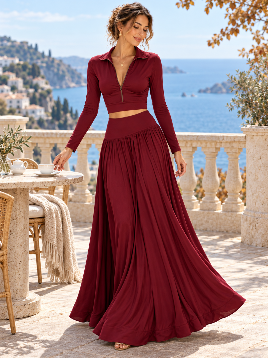 Olivetta Cropped Top & Maxi Skirt Set