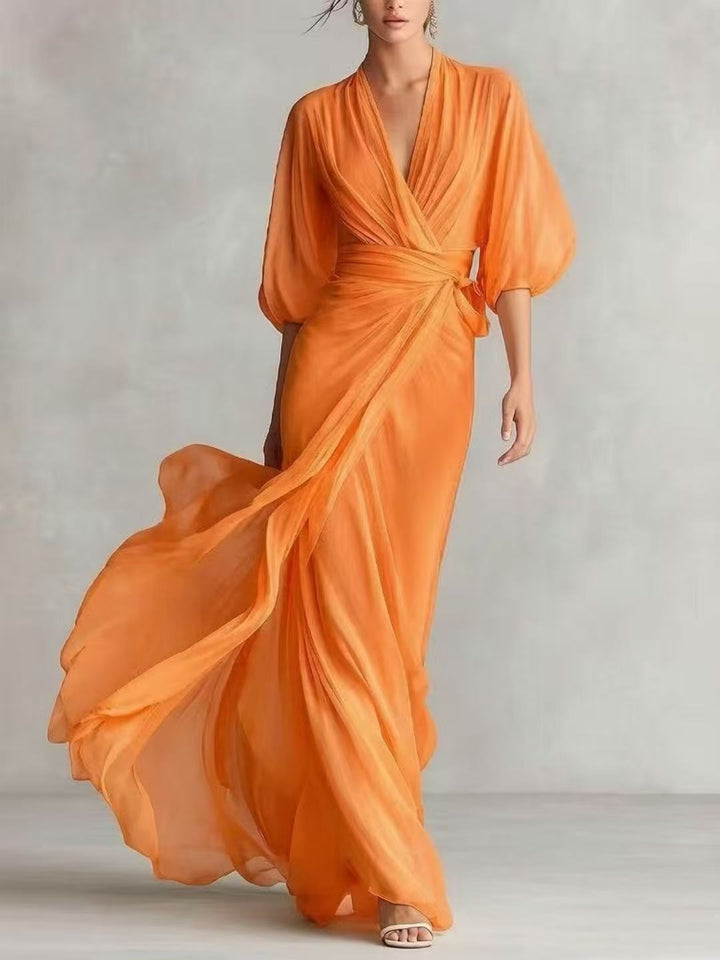 Amara Fuchsia Draped V-Neck Maxi Dress