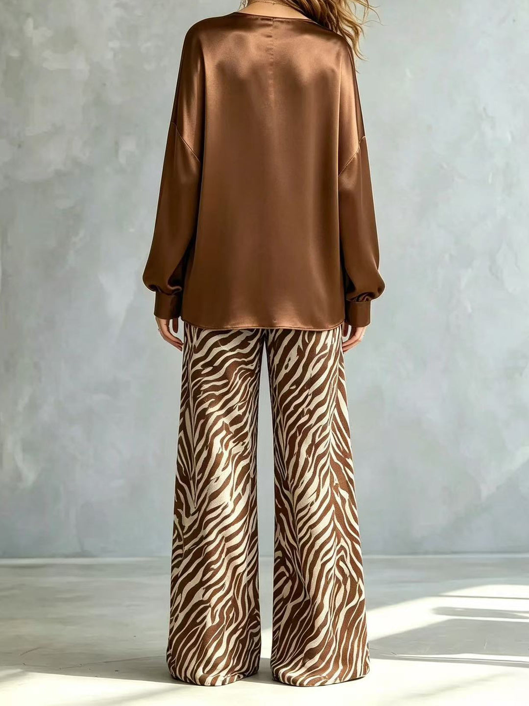 Savina Satin Blouse & Printed Maxi Skirt Set