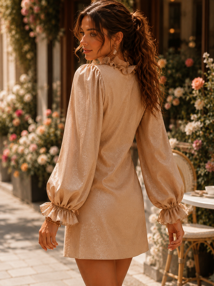 Elena Champagne Ruffle-Front Mini Dress