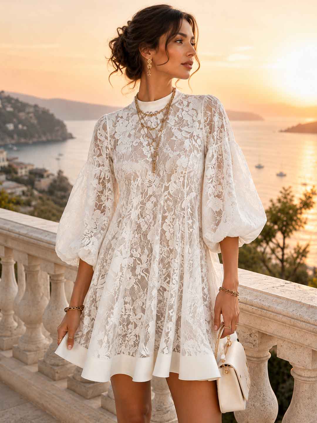 24-Hour-Shipping Bianca White Lace Poncho Cover-Up Dress