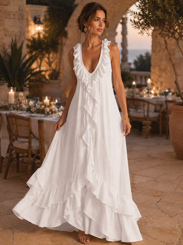 Alessia White Ruffle Maxi Dress